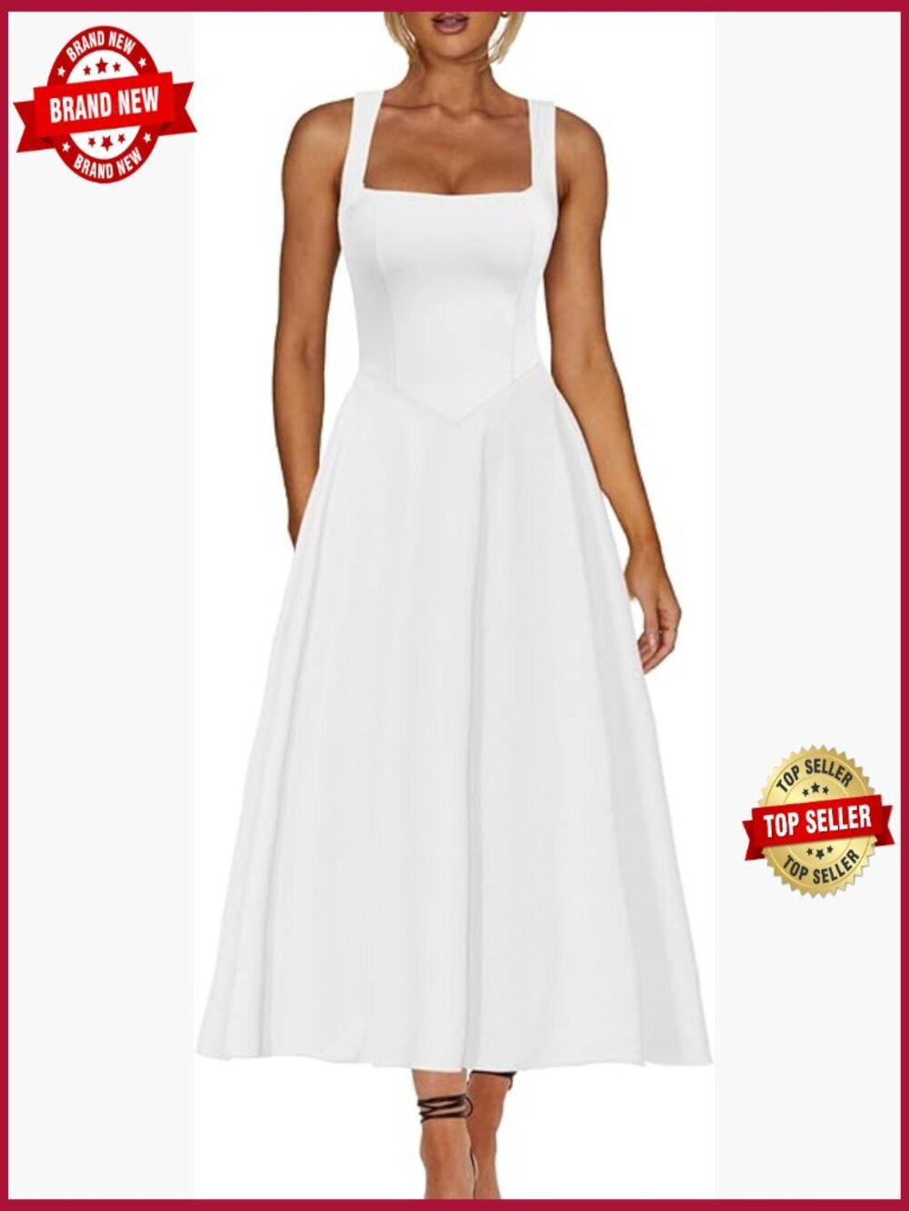 Square Neck Sleeveless A Line Maxi Dress Smocked Ruffle Flowy